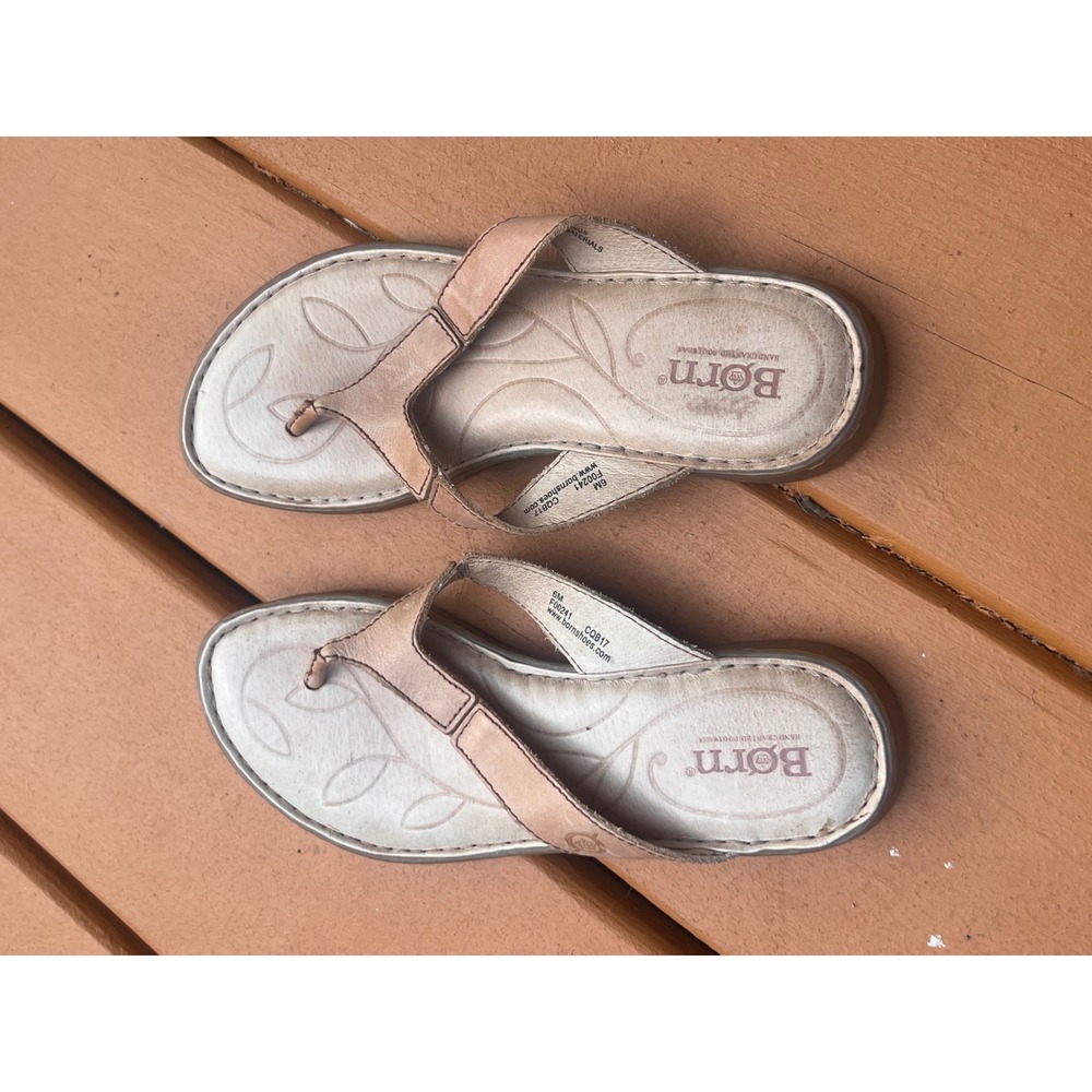 Born Womens Leather Thong Sandals Tan Flip Flops F00241 CQB17 Size 6M